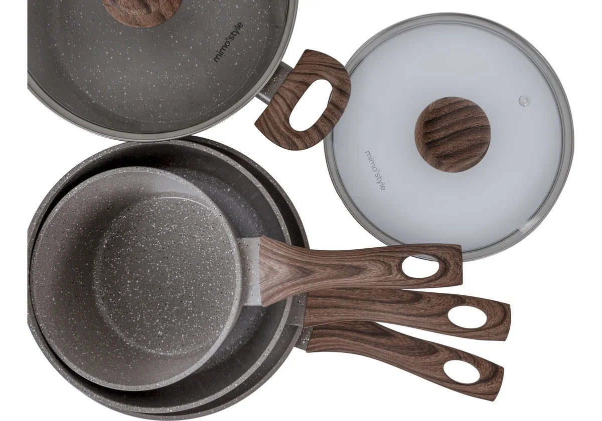 Jogo de panelas de cozinha Mimo Style Cook Fundo de Tripla Indução com 10 peças de alumínio