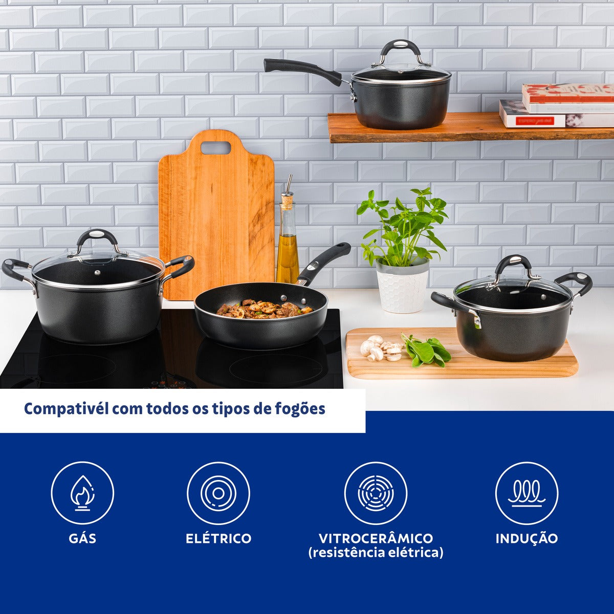 Jogo de Panelas Tramontina Mônaco Induction em Alumínio com Revestimento Interno Antiaderente Starflon Premium e Externo Siliconado Vermelho 4 Peças