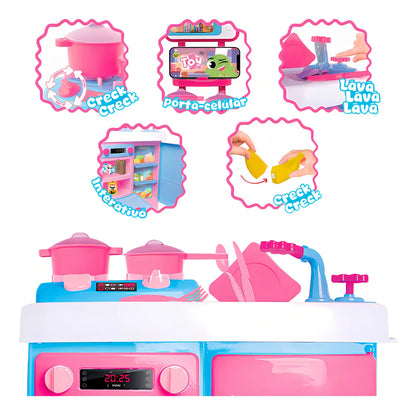 Cozinha Infantil Completa Mega Toy Chef Sai Água E Talheres