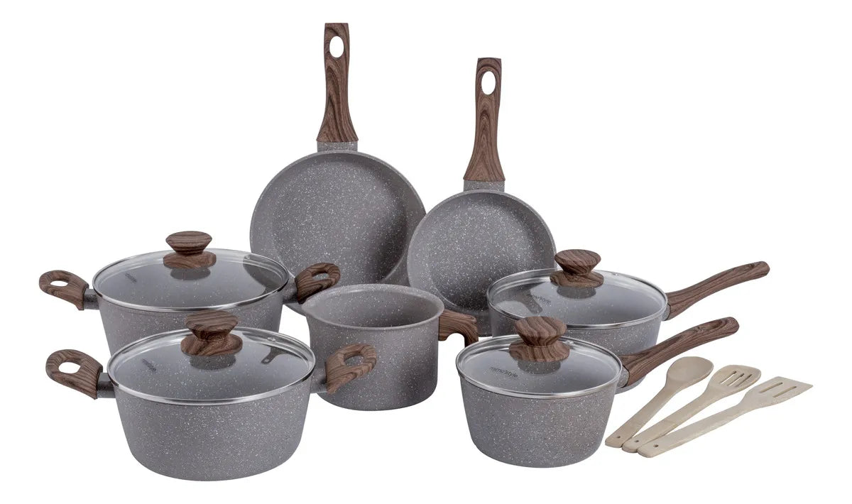 Jogo de panelas de cozinha Mimo Style Cook Fundo de Tripla Indução com 10 peças de alumínio