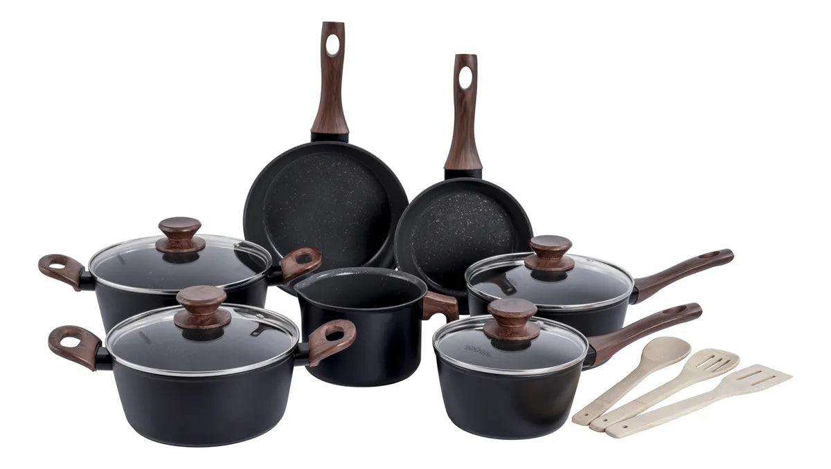 Jogo de panelas de cozinha Mimo Style Cook Fundo de Tripla Indução com 10 peças de alumínio