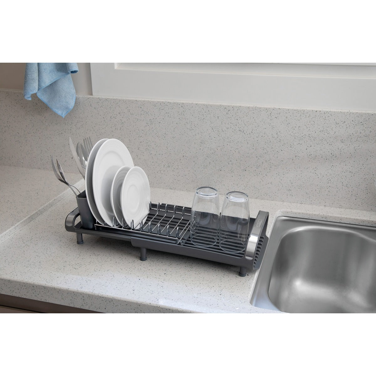 Escorredor de Louça míni Tramontina Plurale em Aço Inox com Secador e Porta Talheres Grafite