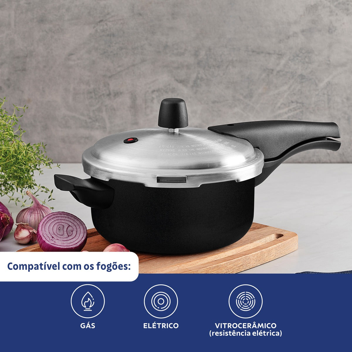 Panela de Pressão Tramontina Vancouver em Alumínio com Revestimento Interno e Externo Antiaderente Starflon Max Preto / Vermelho20 cm 3 L