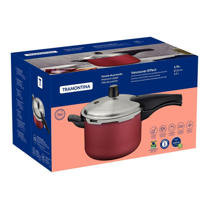 Panela de Pressão Tramontina Vancouver Effect em Alumínio com Revestimento Interno e Externo em Antiaderente Starflon Max Vermelho 20 cm 4,5 L