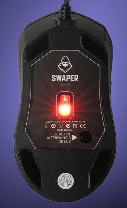 Mouse Gamer Mancer Swaper, RGB, 7200DPI, 5 Botoes, Preto, MCR-SWPR-BL01