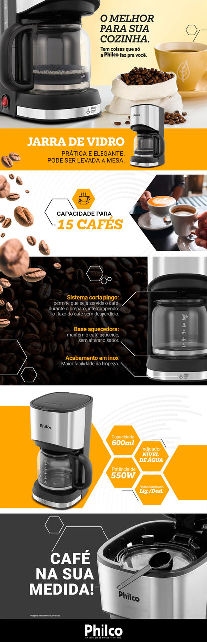Cafeteira Philco 15 Cafezinhos 550W 600ml PCFE01