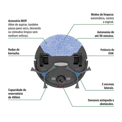 Aspirador Robô Philco Função MOP Seco Antiqueda PASE10