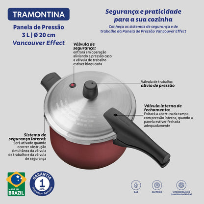 Panela de Pressão Tramontina Vancouver em Alumínio com Revestimento Interno e Externo Antiaderente Starflon Max Preto / Vermelho20 cm 3 L