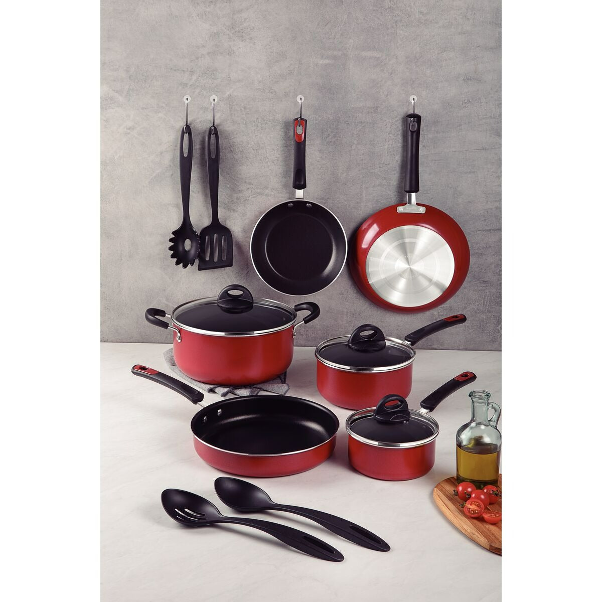 Kit Cozinha Tramontina Everyday em Alumínio com Revestimento Interno em Antiaderente Starflon Max e Externo Siliconado Vermelho 10 Peças