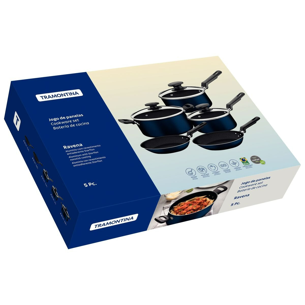 Jogo de Panelas Tramontina Ravena em Alumínio com Revestimento Interno e Externo Antiaderente Starflon Max 5 Peças