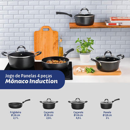 Jogo de Panelas Tramontina Mônaco Induction em Alumínio com Revestimento Interno Antiaderente Starflon Premium e Externo Siliconado Vermelho 4 Peças