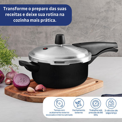 Panela de Pressão Tramontina Vancouver em Alumínio com Revestimento Interno e Externo Antiaderente Starflon Max Preto / Vermelho20 cm 3 L