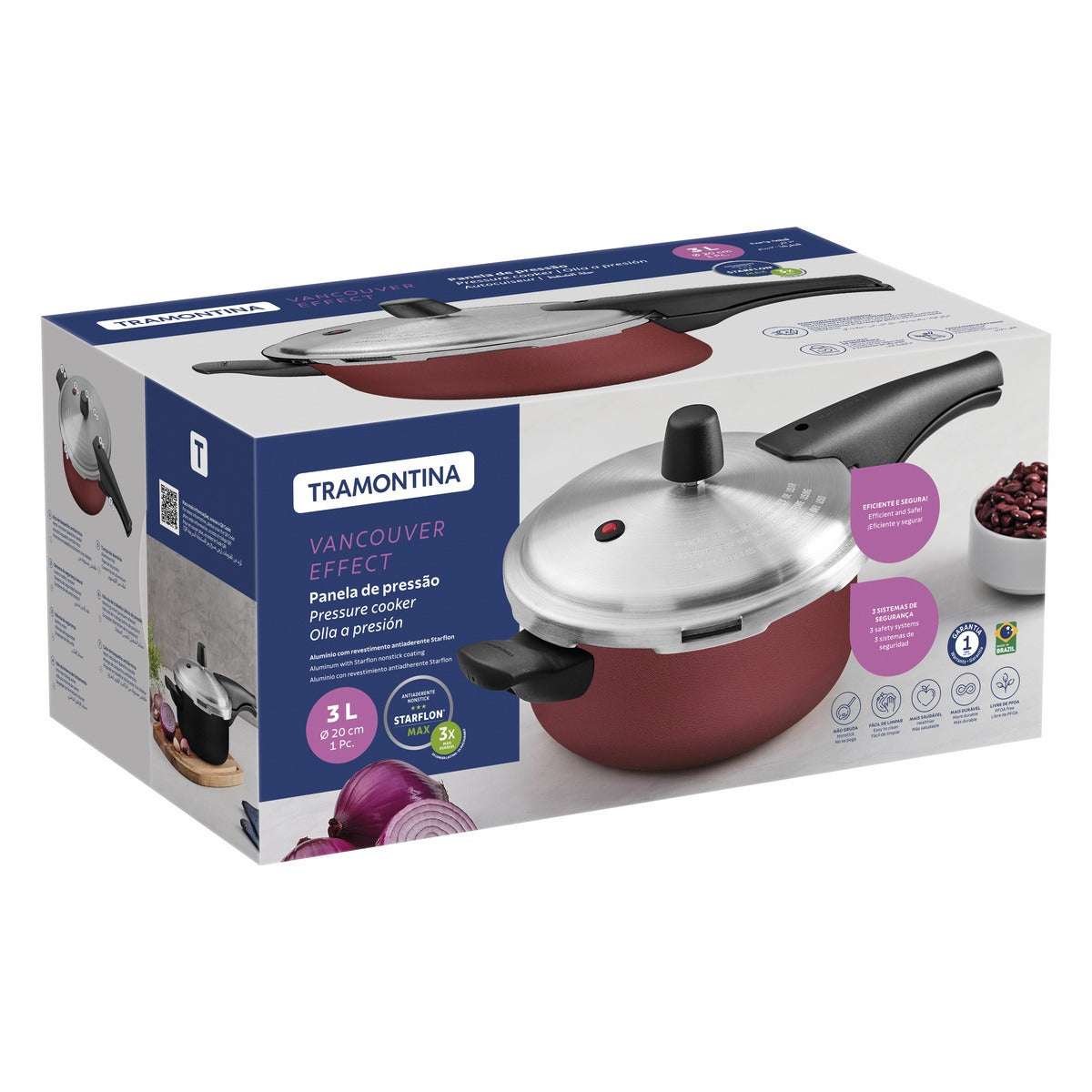 Panela de Pressão Tramontina Vancouver em Alumínio com Revestimento Interno e Externo Antiaderente Starflon Max Preto / Vermelho20 cm 3 L
