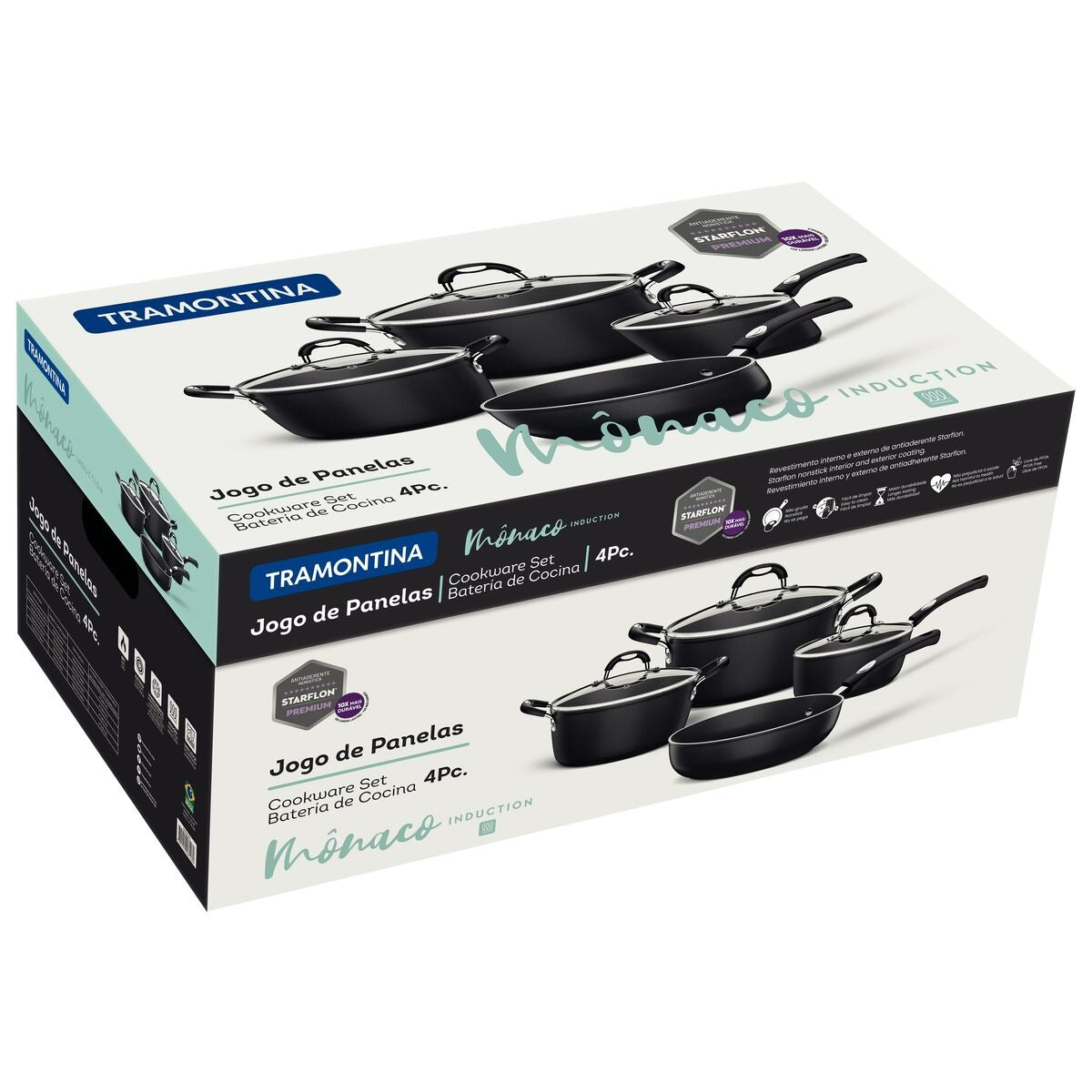 Jogo de Panelas Tramontina Mônaco Induction em Alumínio com Revestimento Interno Antiaderente Starflon Premium e Externo Siliconado Vermelho 4 Peças