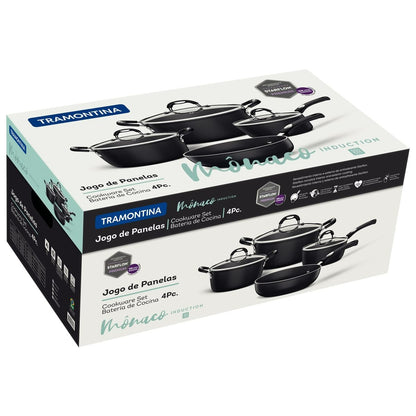 Jogo de Panelas Tramontina Mônaco Induction em Alumínio com Revestimento Interno Antiaderente Starflon Premium e Externo Siliconado Vermelho 4 Peças